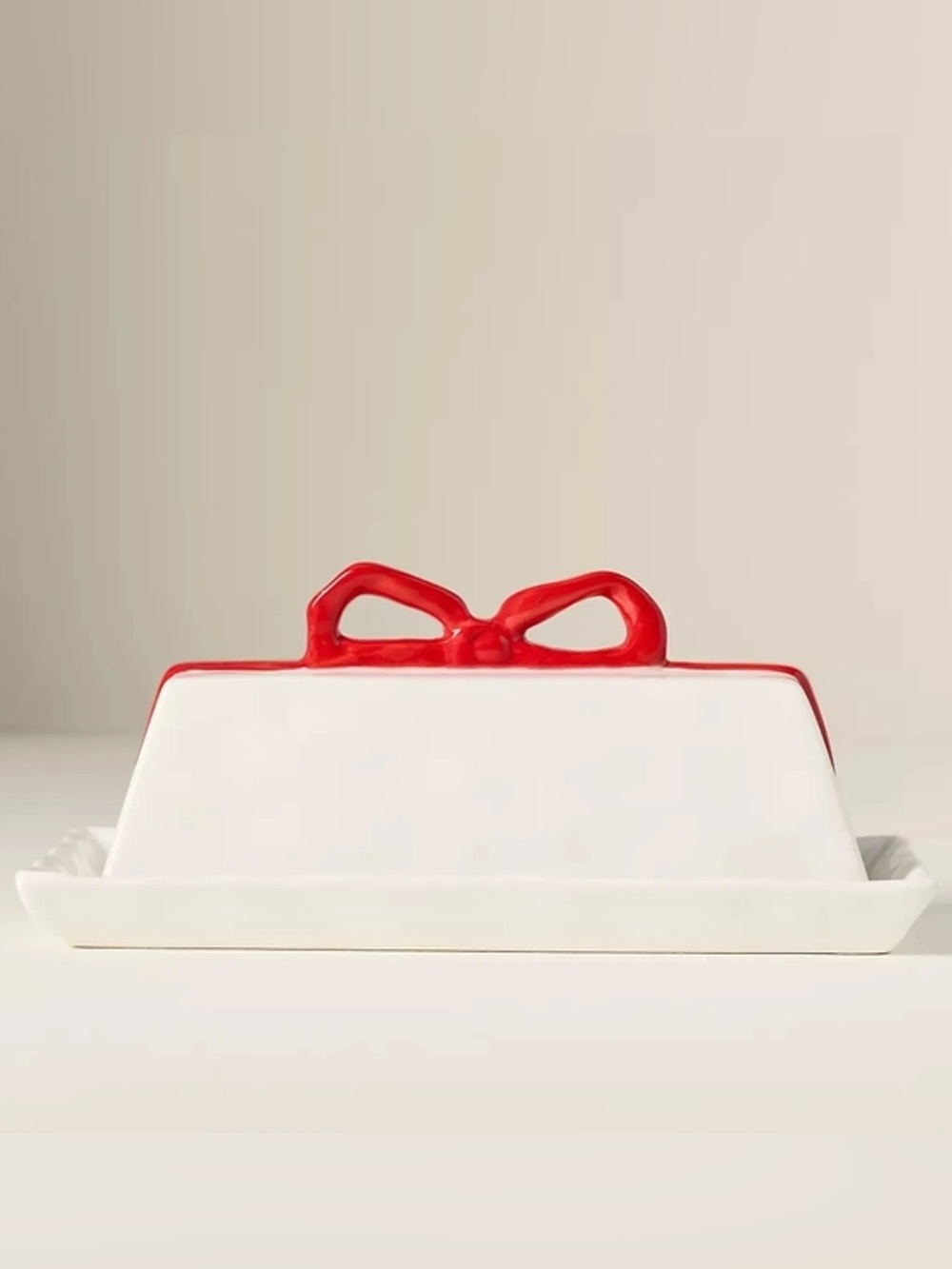 Anthropologie Benedita Bow Ceramic Stoneware Butter Dish | Red | NIB